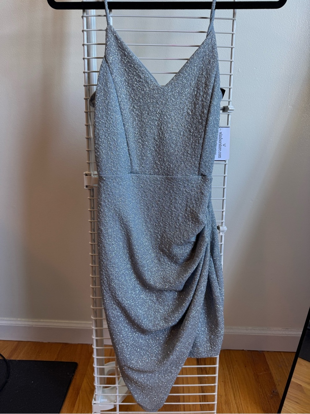 Windsor Light Blue Sparkle Draped Mini Slip Dress